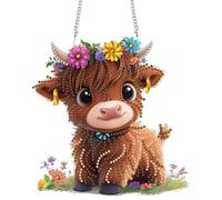 Diymood DIY Hanging Diamond Art Kits for Adults Cattle, Diamond Painting Kit Pendant Special Shaped Double Sided Acrylic Sun Catcher Board Wreath Pendants Canvas Window Wall Decor 8 x 8 Inch