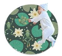 DIYOF Children's carpet round carpet children's play mat boy girl soft carpet area rug,Green Lotus Leaf Pond Frog