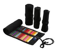 DIYOMR 12/24/36/72 Slots Pencil Wrap Pencil Rolls, Artist Colored Pencil Roll Up Bag Short Brush Pouch Case Pencils Organizer for Drawing Coloring and Sketching, No Pencils (Black, 12slots), PCD1098