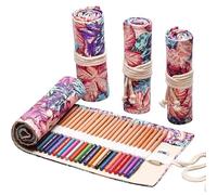 DIYOMR 12/24/36/72 Slots Pencil Wrap Pencil Rolls, Artist Colored Pencils Roll Up Bag Short Brushes Pouch Case Pencils Organizer for Drawing Coloring and Sketching (Maple Leaves, 12slots)