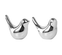 DIYOMR 2 Pack Ceramic Silver Bird Figurines Modern Style Small Birds Statues Home Decor Accents Room Decorative Sculptures for Home Windowsill Ofiice Desktop Display Bonsai Decor (Silver 2Pcs, Medium)