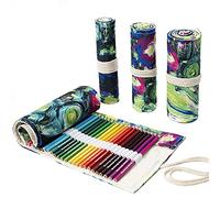 DIYOMR 24/36/72 Slots Pencil Wrap Pencil Rolls, Artist Colored Pencils Roll Up Bag Short Brushes Pouch Case Pencils Organizer for Drawing Coloring and Sketching (Ink Painting, 24slots)