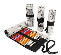 DIYOMR 24/36/72 Slots Pencil Wrap Pencil Rolls, Artist Colored Pencils Roll Up Bag Short Brushes Pouch Case Pencils Organizer for Drawing Coloring and Sketching (Peony Flower, 24slots)