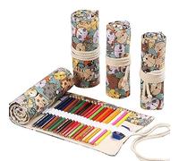 DIYOMR 24/36/72 Slots Pencil Wrap Pencil Rolls, Artist Colored Pencils Roll Up Bag Short Brushes Pouch Case Pencils Organizer for Drawing Coloring and Sketching, NO PENCILS (Cuddly Cat, 72slots)