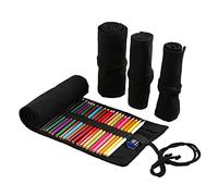 DIYOMR 24/36/72 Slots Pencil Wrap Pencil Rolls, Artist Colored Pencils Roll Up Bag Short Brushes Pouch Case Pencils Organizer for Drawing Coloring and Sketching (Black, 36slots)