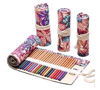 DIYOMR 24/36/72 Slots Pencil Wrap Pencil Rolls, Artist Colored Pencils Roll Up Bag Short Brushes Pouch Case Pencils Organizer for Drawing Coloring and Sketching (Maple Leaves, 24slots)