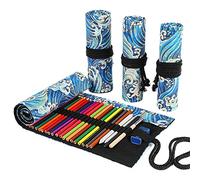 DIYOMR 24/36/72 Slots Pencil Wrap Pencil Rolls, Artist Colored Pencils Roll Up Bag Short Brushes Pouch Case Pencils Organizer for Drawing Coloring and Sketching (Blue Ocean, 24slots)