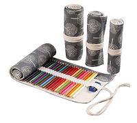 DIYOMR 24/36/72 Slots Pencil Wrap Pencil Rolls, Artist Colored Pencils Roll Up Bag Short Brushes Pouch Case Pencils Organizer for Drawing Coloring and Sketching (Trees, 24slots)