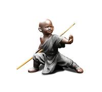 DIYOMR Chinese Kung Fu Shaolin Monk Figurines Crafts Ornaments Statues, Ceramic Kung Fu Martial Arts Sculpture for Home Decor Display Desktop (Silver Gray C)