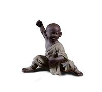 DIYOMR Chinese Kung Fu Shaolin Monk Figurines Crafts Ornaments Statues, Colored Ceramic Kung Fu Martial Arts Sculpture for Home Decor Display Desktop (Gray)