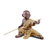 DIYOMR Chinese Kung Fu Shaolin Monk Figurines Crafts Ornaments Statues, Colored Ceramic Kung Fu Martial Arts Sculpture for Home Decor Display Desktop (Yellow)