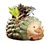 DIYOMR Small Ceramic Planter Pot, 4.3" Vintage Bronze Animal Planters Ceramic Flowerpot Succulent Pots Cactus Pot for Office Home Desktop Decor - Plants Not Included (Hedgehog Pot)