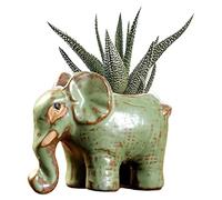 DIYOMR Small Ceramic Planter Pot, 4.3" Vintage Bronze Animal Planters Ceramic Flowerpot Succulent Pots Cactus Pot for Office Home Desktop Decor - Plants Not Included (Elephant Pot)