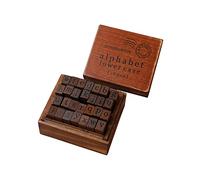 DIYOMR Vintage Letter Stamps Wood Rubber Stamps, 26Pcs Alphabet Stamps Set with Old Red Vintage Wooden Box for Gift Card Making Scrapbook DIY Ancient Typing Simulation (Lowercase, Print)