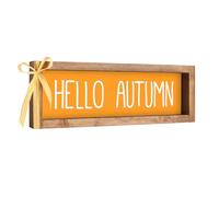 DIYOOHOMY Hello Autumn Wooden Sign - Rustic Orange Autumn Decor Wall Plaques - 33×11.4cm Thanksgiving Decorations for Table Shelf Mantle Entryway Kitchen or Farmhouse