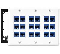DIYTECH 18 Port Ethernet Wall Plate, Cat 6, Wall Outlet, RJ45 Female to Female Keystone Jacks - White