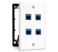 DIYTECH 4 Port Ethernet Wall Plate, Cat 6, Wall Outlet, RJ45 Female to Female Keystone Jacks - White