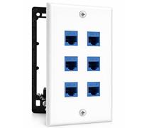 DIYTECH 6 Port Ethernet Wall Plate, Cat 6, Wall Outlet, RJ45 Female to Female Keystone Jacks - White