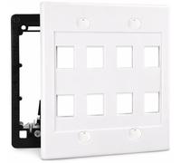 DIYTECH 8 Port Keystone Wall Plate with 2-Gang Mounting Bracket - Modular Network Faceplate for Ethernet/SAT/Coax/Audio Modules - White Wall Insert Panel with Screw Kit