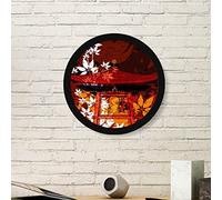 DIYthinker Japan Culture Japanese Style Leaves Pavilion Hand-Decorated Illustration Pattern Round Simple Picture Frame Art Prints Of Paintings Home Wall Decal Medium Black