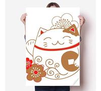 DIYthinker Japan Lucky Fortune Cat Flower Copper Vinyl Wall Sticker Poster Mural Wallpaper Room Decal 80X55Cm
