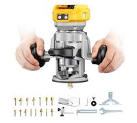 DIYtoolifz Cordless Compact Router Compatible with DeWalt 20V Battery, Double Handle Router Fixed Base