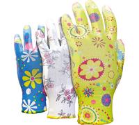 Diyuk Ladies Floral Gardening Gloves (3 Pack) Xs - Nitrile Coated Water-Resistant Work Gloves