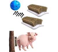DIYUQISHI 2 Pack Mini Pig Brush with Toy Ball, Wall Mounted Scratching Post for Pet Pot Belly Pig Grooming, Itch Relief and Enrichment Toys for Pigs