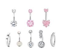 Diyxisk Belly Button Piercing Ring, 8 Pieces Stainless Steel Navel Piercing, Fashionable Belly Button Piercing, Exquisite Piercing Belly Button, Ideal Gift for Your Girlfriend, Wife, Sister and