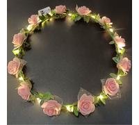 Diyxisk Flower Wreath Hair, Three Modes Luminous Headband, Multi-Purpose Flower Garland, Adjustable Hair Wreath Flowers, Suitable for Weddings, Parties, Festivals or as Decoration (Pink)