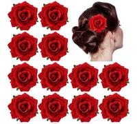 Dizila 12 Pack Flamenco Dancer Mexican Red Rose Flower Brooches Pins Alligator Hair Clips Barrettes Prom Party Wedding Bridal Hair Accessories Headpieces for Women Girls