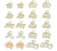 Dizila 20 Pieces/10 Pairs Gold Metal Pearl Rectangle Star Leaf Bow Flower Small Mini Hair Claws Clips Hair Clamps Barrettes Accessories for Women Girls Teens Kids