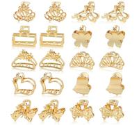 Dizila 20 Pieces/10 Pairs Gold Metal Rectangle Heart Bow Crown Flower Small Mini Hair Claws Clips Hair Clamps Barrettes Accessories for Women Girls Teens Kids