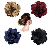 Dizila 4 Pack Plastic Hair Claws with Big Satin Flower Hair Clips Barrettes Jaws Grips Clamps Bun Updo Holders Hair Accessories for Women Girls