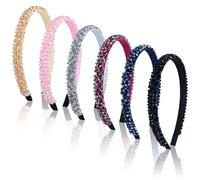 Dizila 6 Pieces Glitter Party Prom Beaded Crystal Headbands Hair Bands Hoops Accessories for women Girls Teens