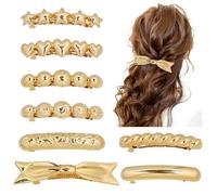 Dizila 8 Pieces Gold Metal Star Heart Bow French Hair Barrettes with Strong Hold Automatic Spring Hair Clips Clamps Accessories for Women Girls