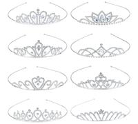 Dizila 8 Pieces Silver Metal Birthday Party Prom Bridal Wedding Dazzling Rhinestone Princess Crown Headbands Tiaras Headpieces Hair Accessories for Women Girls Brides Bridesmaids