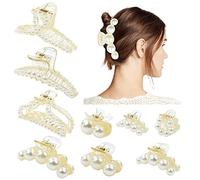 Dizila 9 Pack Decorative Small Medium Large Plastic Pearl Hair Claws Clips with Strong Hold Non Slip Hair Barrettes Clamps Jaws Accessories for Women Girls