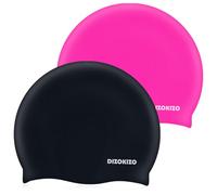 Dizokizo 2pcs High Elasticity Silicone Swim Cap for Women and Men, Comfortable Non-Slip Swimming Caps for Long and Short Hair, Durable Waterproof Swim Hats for Adults, Keep Hair Dry (Rose red & Black)