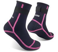 Dizokizo Neoprene Socks, 3mm Sand Proof Beach Water Socks with Adjustable Strap, Anti-Slip Wetsuit booties for Scuba Diving Surfing (Rose red line) S