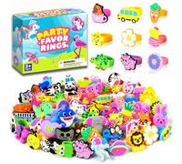DIZRNOI 60 Pcs Rings for Kids Unicorn Dinosaur Sport Space Rubber Rings Goodie Bags Stuffers Classroom Prizes Pinata Stuffers Birthday Party Favors for Boys Girls
