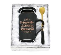 Diztoud Chef Gifts Coffee Mug, Professional Chaos Coordinator, Christmas Gifts for Men, Colleagues, Office, Colleague, 400 ml Ceramic Marble Mug with Lid, Spoon and Gift Box