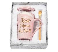 Diztoud Gifts for Mum, Mum Gift Christmas, Best Mum in the World Mug, Christmas Gifts Mother, Mother's Day Gift, 400 ml Pink Ceramic Marble Mug with Lid, Spoon and Gift Box