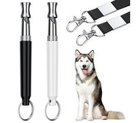 DIZU Dog Whistle, Dog Training Whistle with Lanyard, 2 Pcs Adjustable Ultrasonic Silent Dog Recall Whistles, Professional Dog Whistle to Stop Barking Neighbors Dog (Black and White)