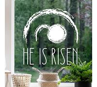 Dizzy Duck Christian Easter Window Décor Decal - Religious Window Sticker He is Risen Decoration Reusable Cling - Chalk White Small Out
