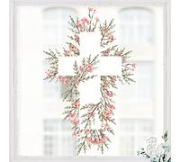 Dizzy Duck Easter Religious Window Cling - Spring Flowers Jesus Christ Cross Window Decal - Reusable - Double Sided - Easy to Apply Christian Seasonal Window Film - Small