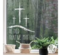 Dizzy Duck Religious Window Sticker Cling Reusable - Christian Easter Window Decal Decor - Chalk White He Died Quote - Small Out