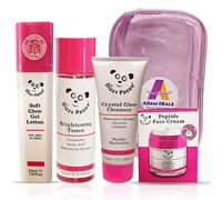 Dizzy Panda 4-Piece Skincare Bundle: Peptide Face Cream 50ml, Soft Glow Gel Lotion 50ml, Brightening Toner 145ml, Crystal Glow Cleanser 100ml & Cosmetic Bag