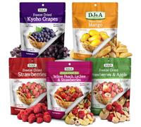 DJ&A All Natural Freeze Dried Fruit Variety Pack, 5 Flavors - Mango, Kyoho Grapes, Strawberries, Mixed Peach Lychee Strawberries, Apple Strawberry Mix, Plant Based Ready-to-Eat Snacks