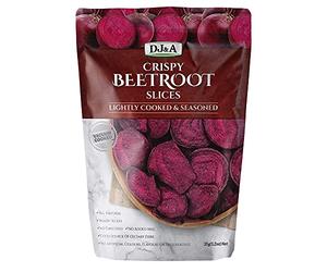 DJ&A Crispy Beetroot Slices Vegetable Crisps, Lightly Cooked & Seasoned Vegan Snacks, Non-GMO, 35g, Pack of 4